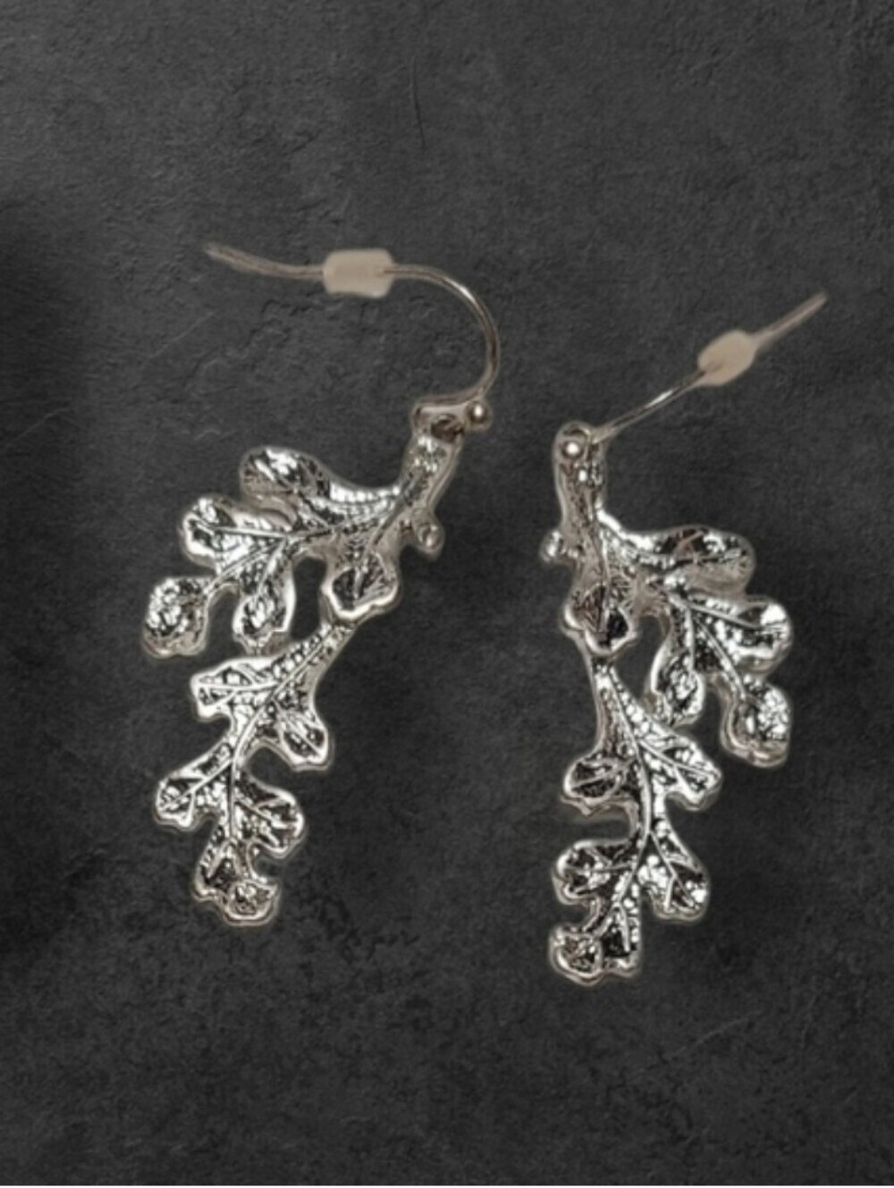 NWT NADINE WEST Intricate Silver Oak Leaf Drop Earrings ~1 1/2" - Picture 3 of 3